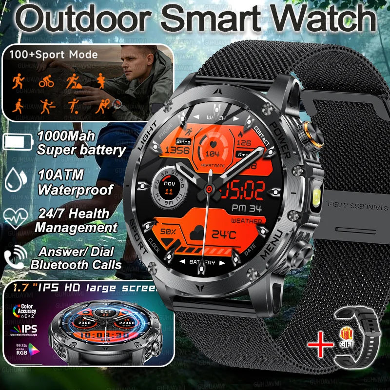 Military Smart Watch With 1000mAh Battery And 10ATM Waterproof