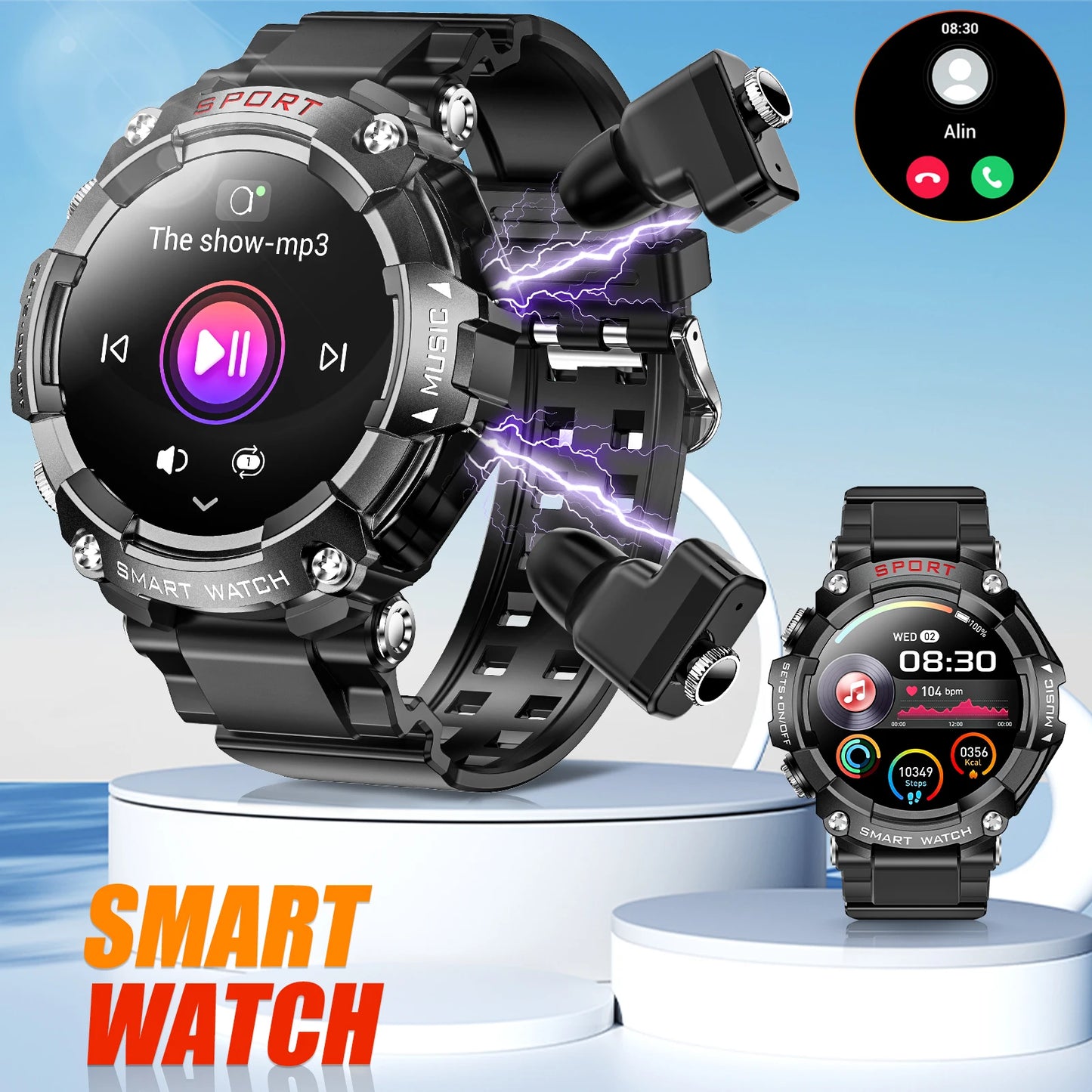 LaNikar Smartwatch AMOLED Display In Ear Bluetooth Headset