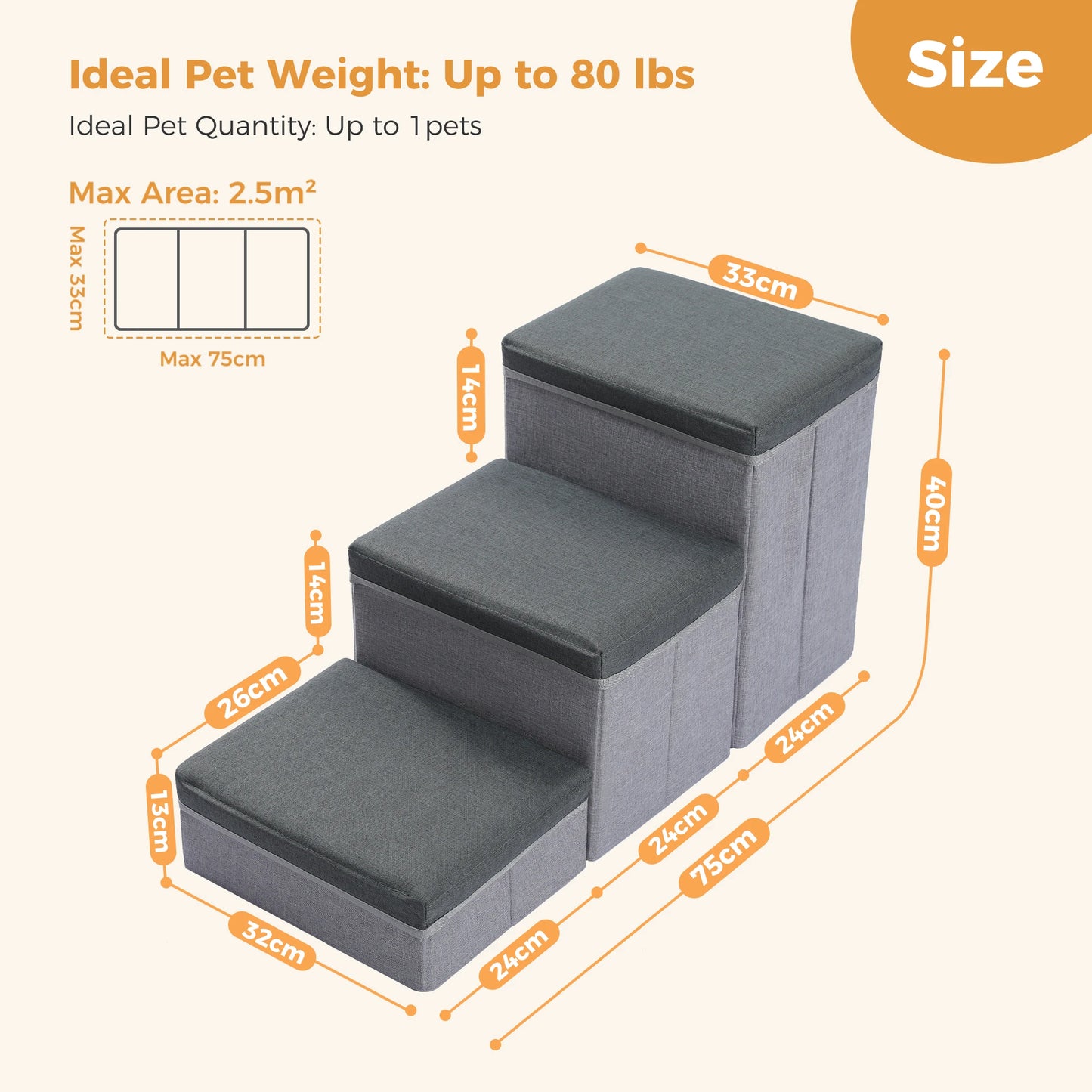 PAWZ Road 3 Tier Foldable Dog Stairs With Storage Box