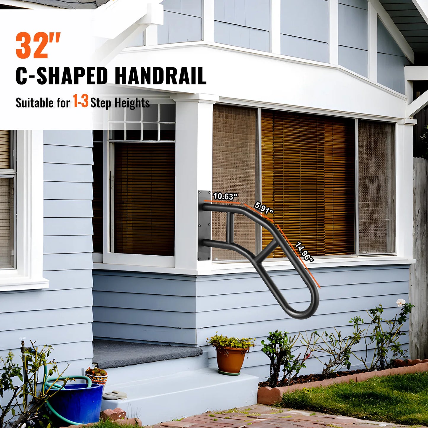 SucceBuy Outdoor Step Handrail U Shaped Wall Mount Railings