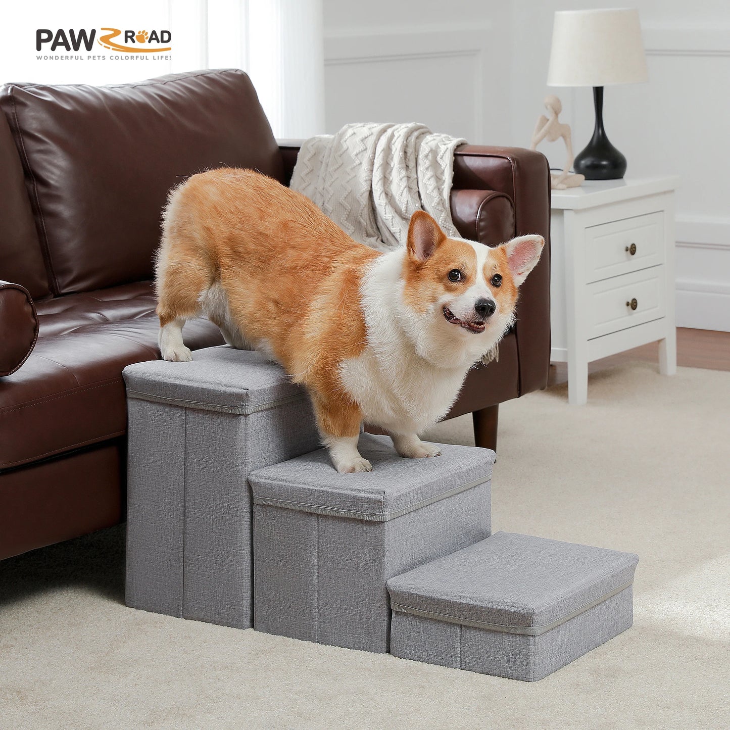 PAWZ Road 3 Tier Foldable Dog Stairs With Storage Box