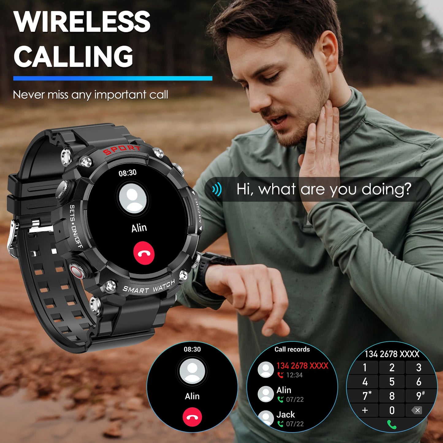 LaNikar Smartwatch AMOLED Display In Ear Bluetooth Headset