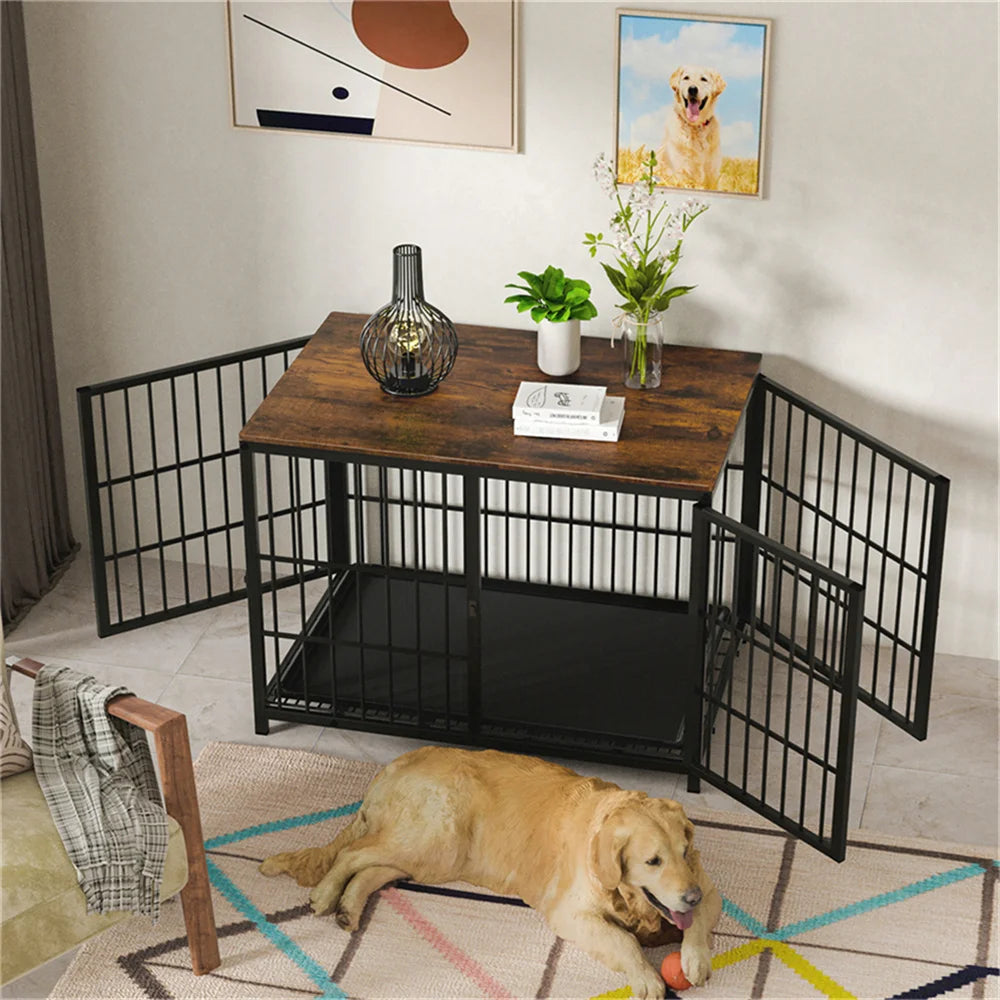 BORWARTH Wooden Dog Crate End Table Kennel Removable Tray