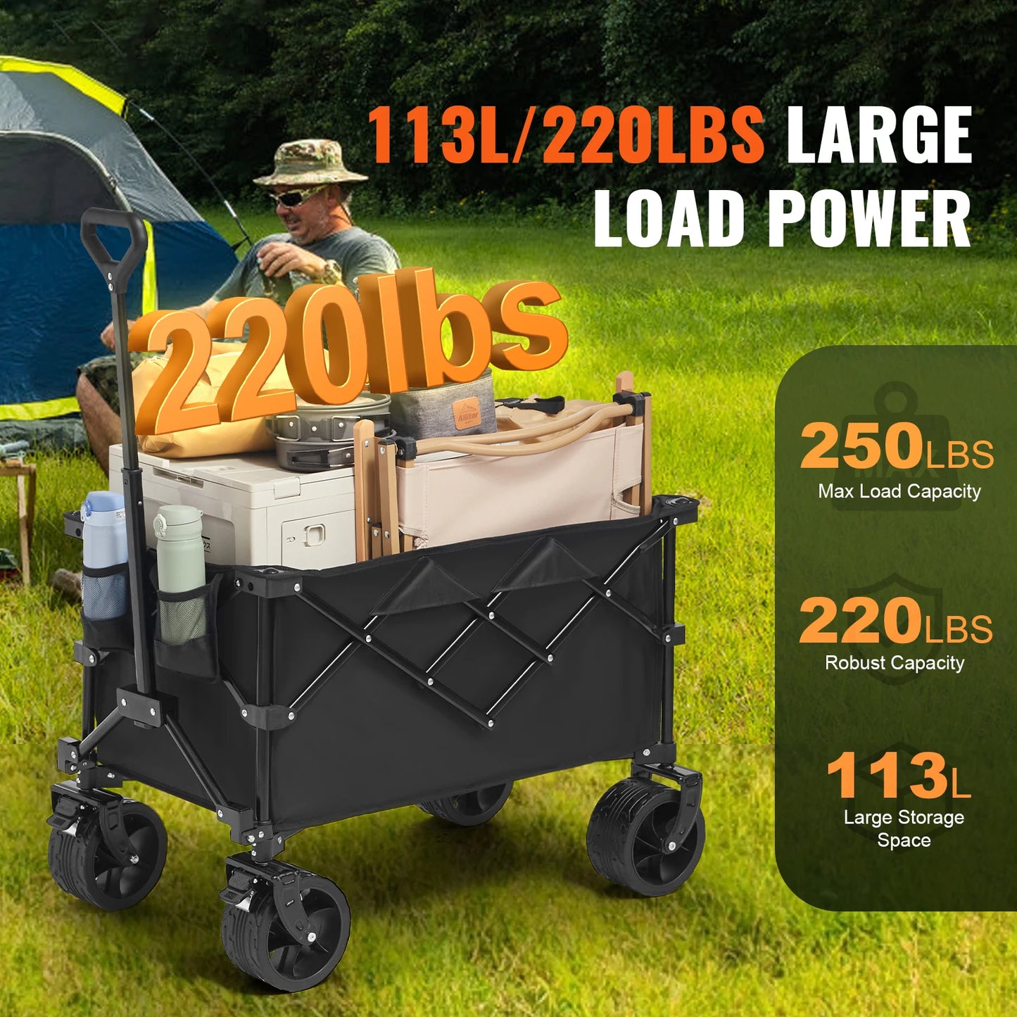 SucceBuy Collapsible Folding Wagon All Terrain Beach Cart