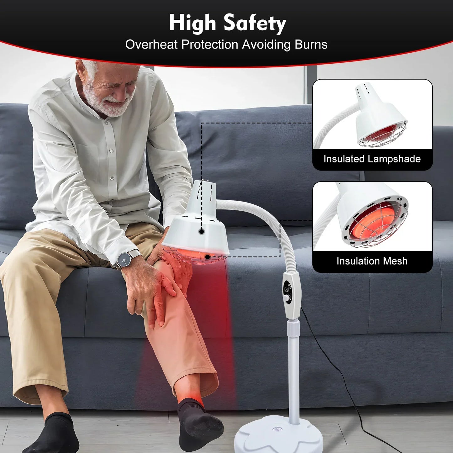 IR Heat Infrared Lamp 220V/110V Adjustable Therapy Lamp for Muscle & Joint Pain Relieves