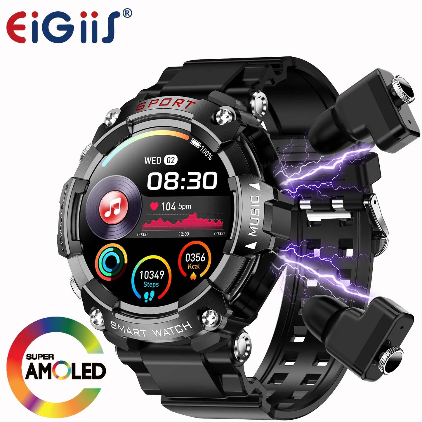 LaNikar Smartwatch AMOLED Display In Ear Bluetooth Headset