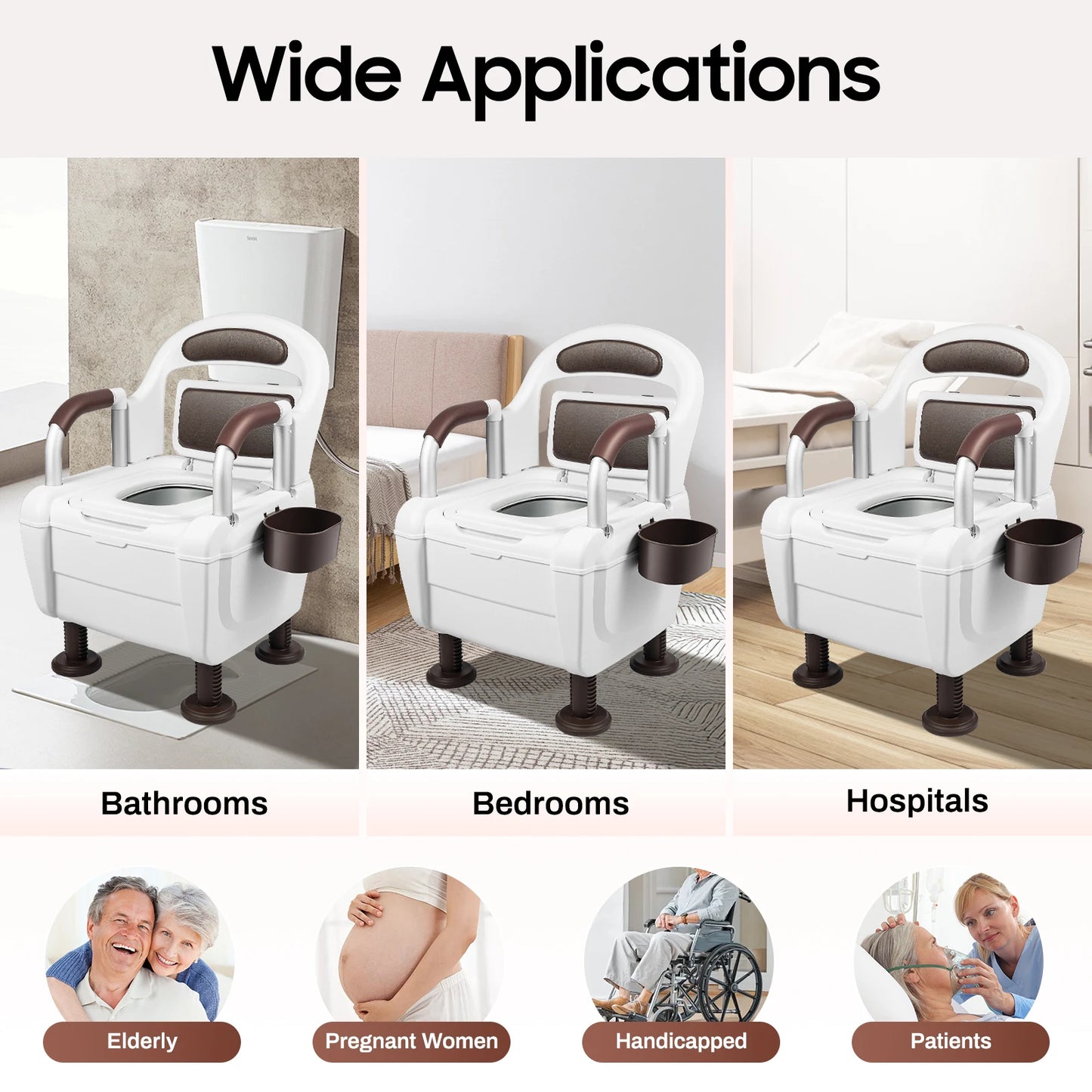Bymaocar Commode Toilet Chair For Elderly Disabled Armrests