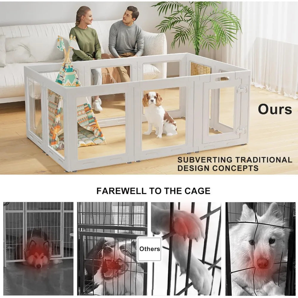 Acrylic 10-Panel Dog Playpen With Door For Puppies And Dogs