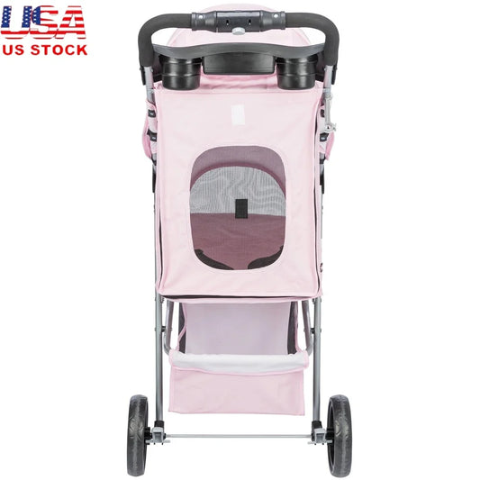 XMSJ Three Wheel Foldable Pet Stroller With Canopy Storage