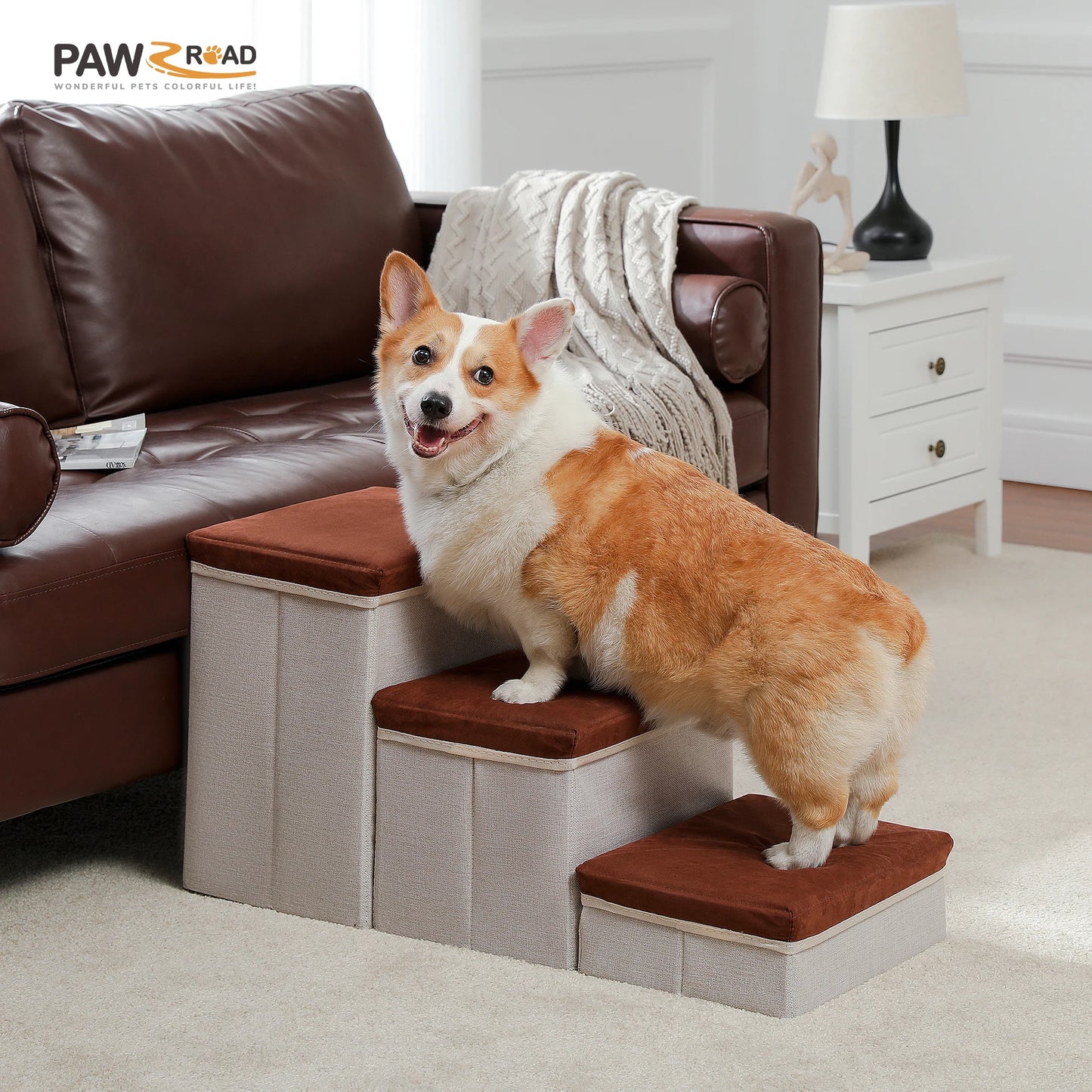 PAWZ Road 3 Tier Foldable Dog Stairs With Storage Box