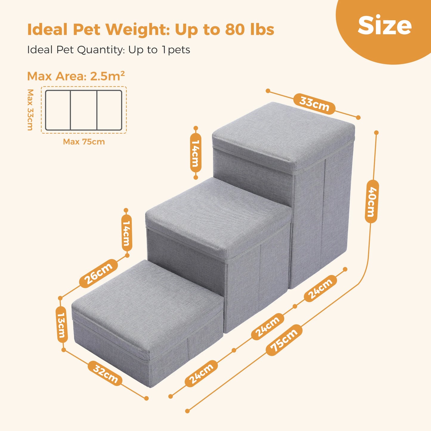 PAWZ Road 3 Tier Foldable Dog Stairs With Storage Box
