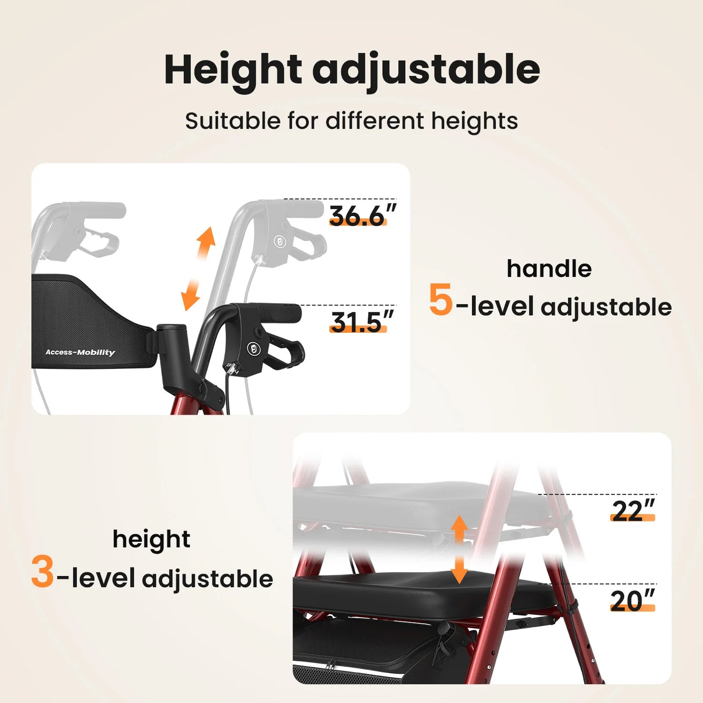 Rollator Walker For Seniors Foldable With Seat Aluminum Frame