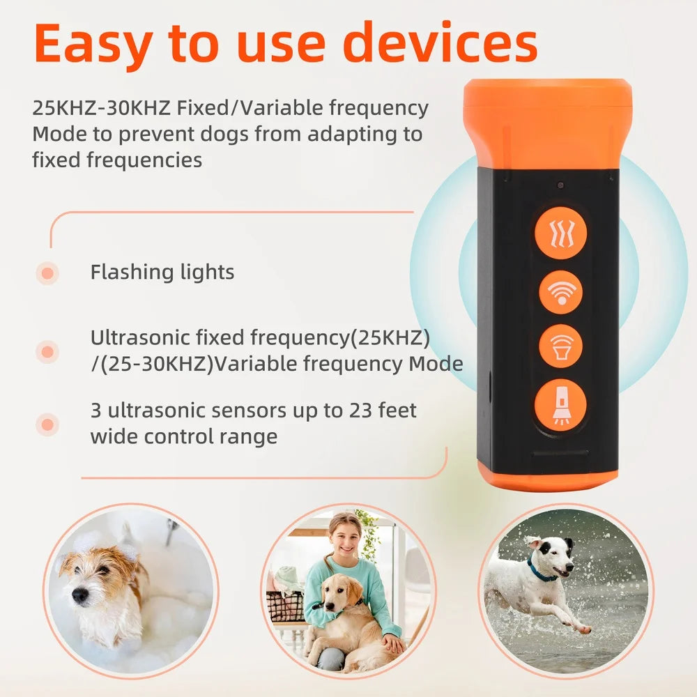 QuadHead Ultrasonic Dog Bark Deterrent With Rechargeable Battery LED Flashlight