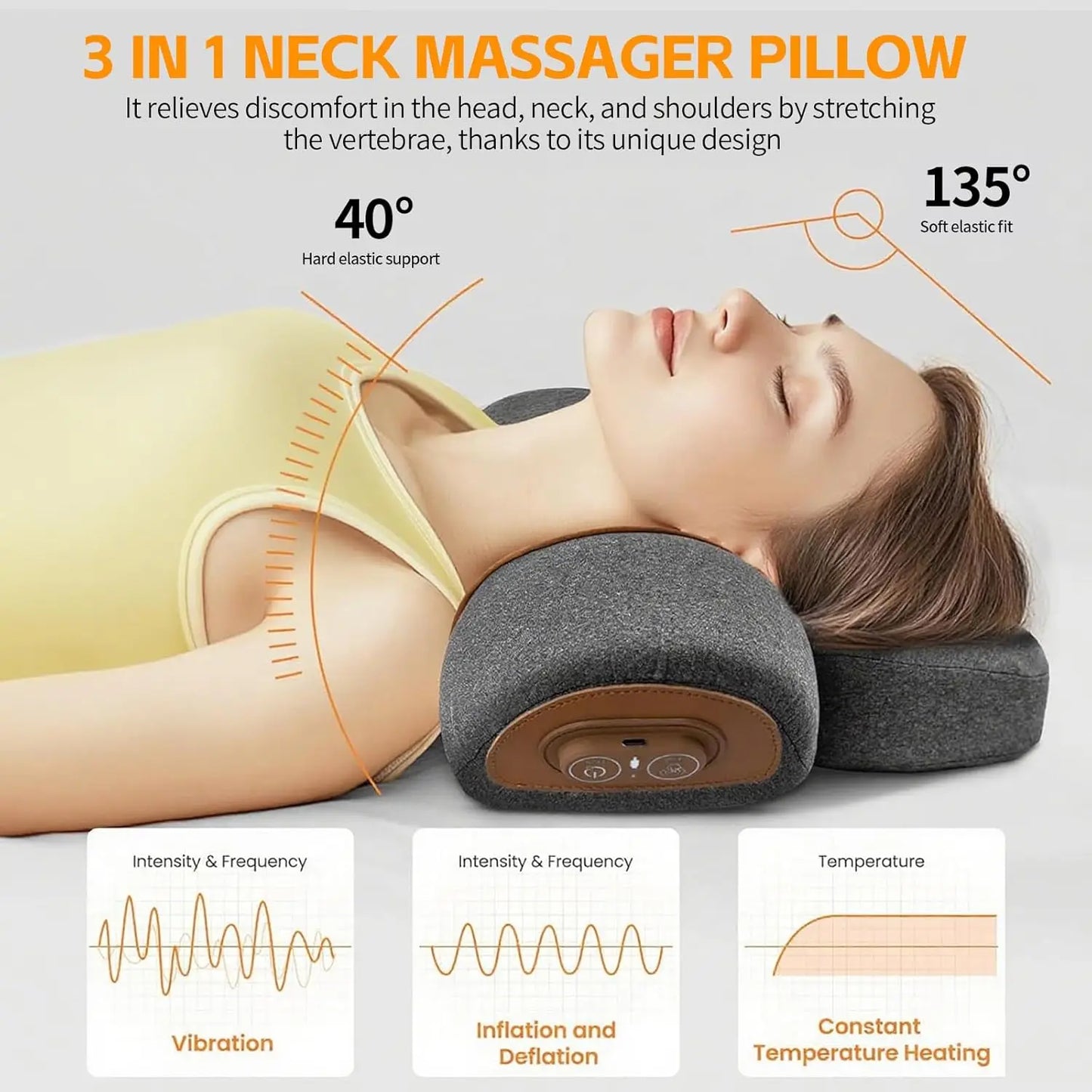 3 In 1 Neck Massager Pillow With Heat Vibration And Airbag Traction