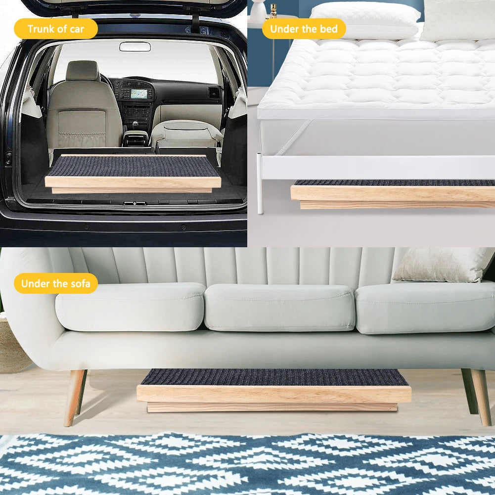 Twister.CK Dog Ramp Ladder Natural Pine Wood Folding Anti Skid 2 Heights