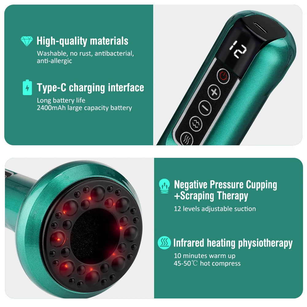 Hailicare Electric Cupping Massager Vacuum Suction Cup Gua Sha Infrared