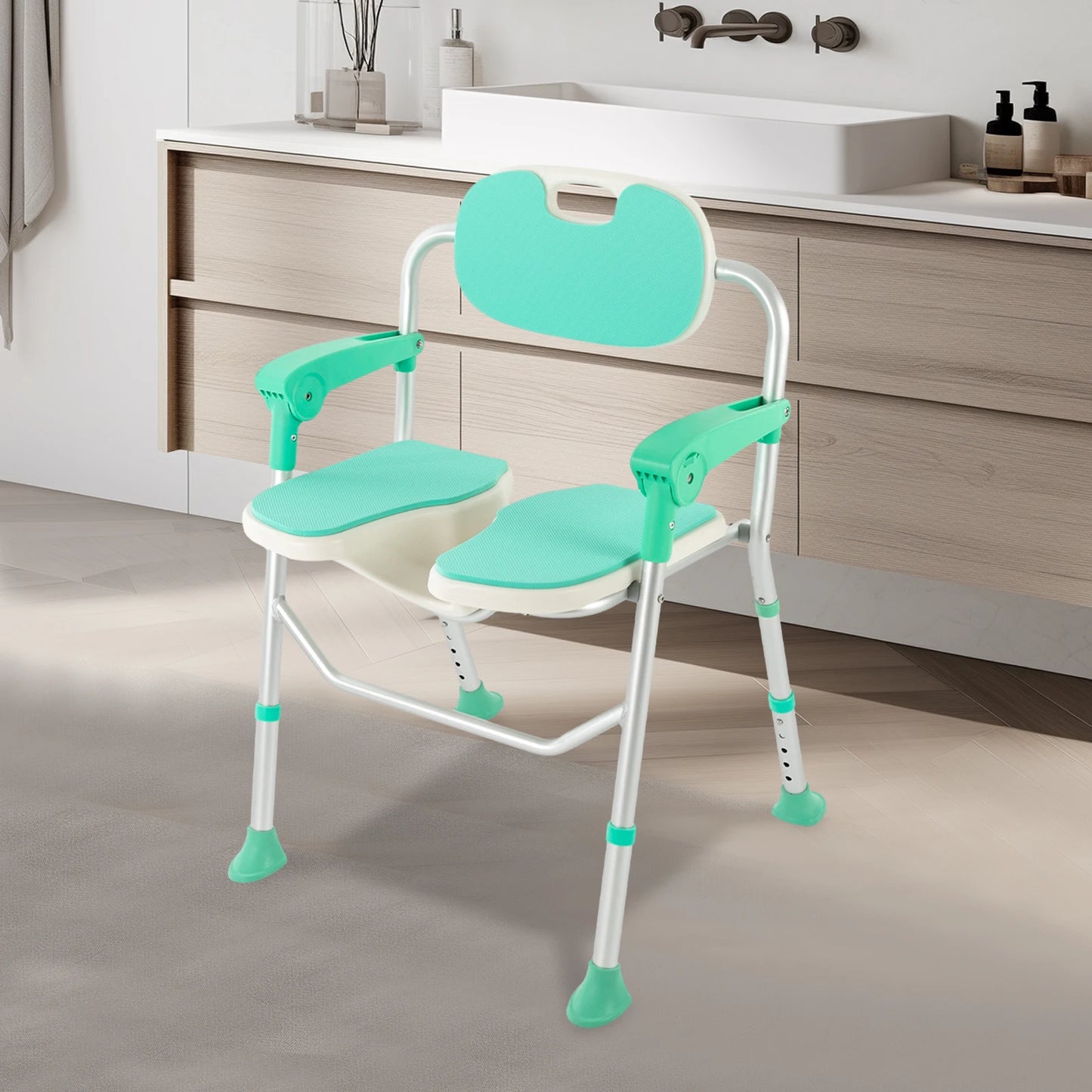 Bymaocar Folding Shower Chair Adjustable Height Bath Safety