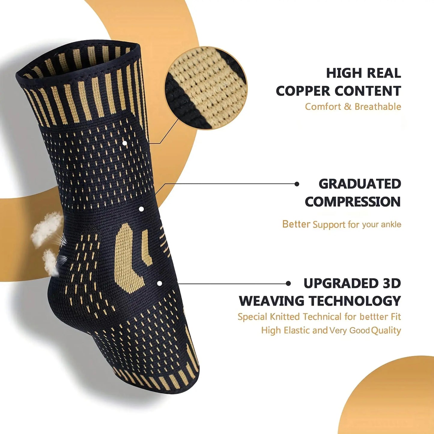Hignconcerned Copper Ankle Support Compression Sleeve