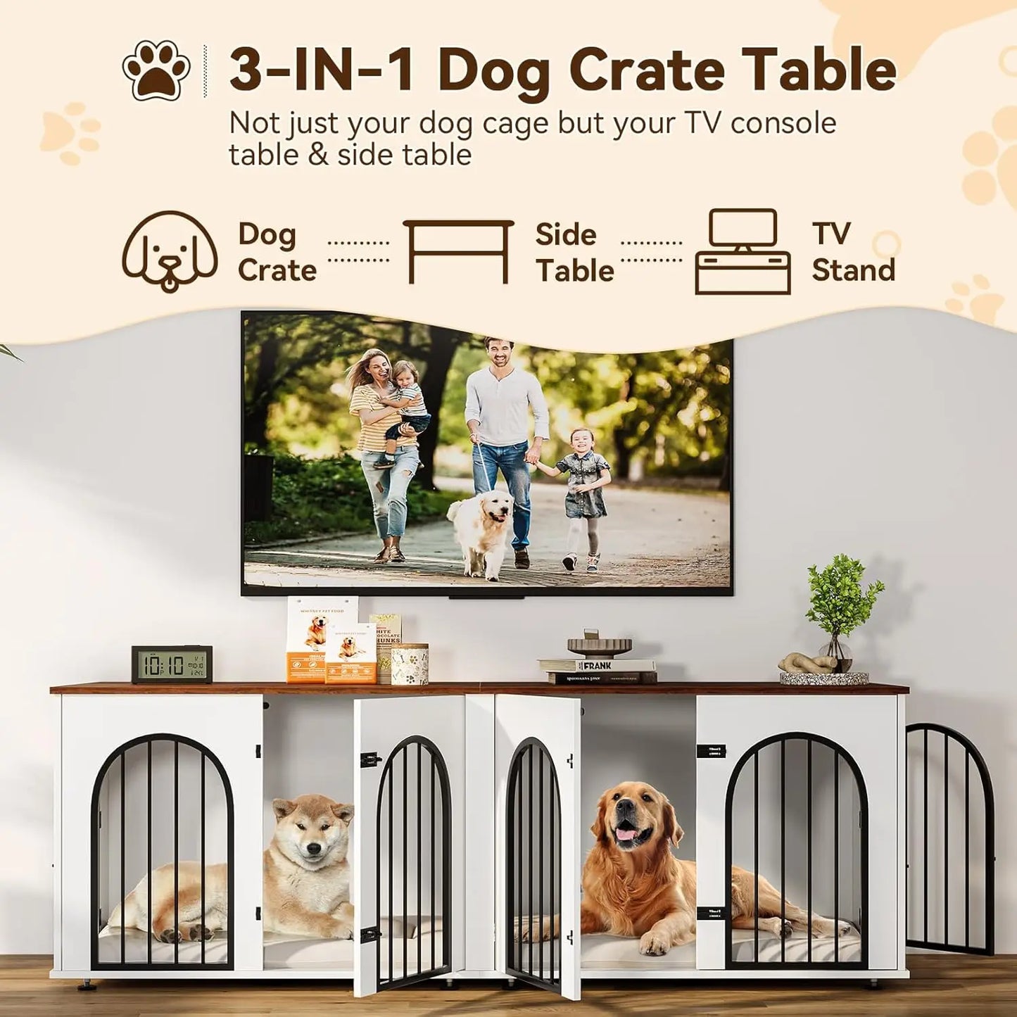 HiMISS Dog Crate Furniture For Two Dogs And TV Stand