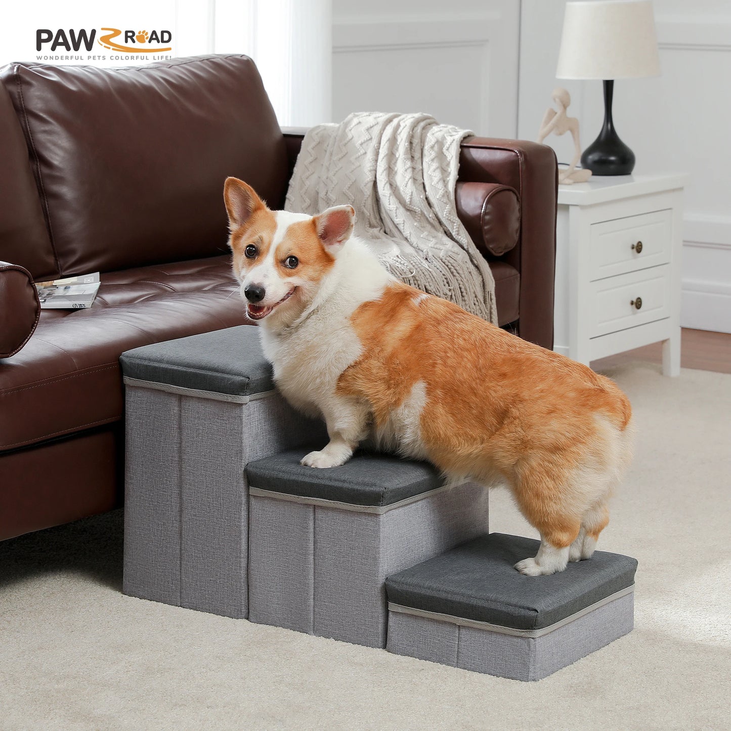 PAWZ Road 3 Tier Foldable Dog Stairs With Storage Box
