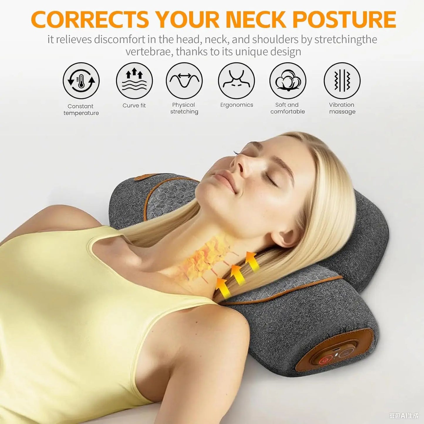 3 In 1 Neck Massager Pillow With Heat Vibration And Airbag Traction