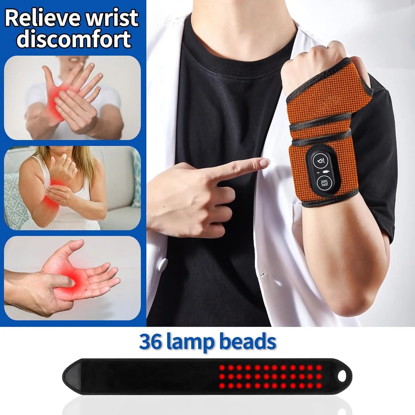 Wireless Heating Wrist Belt With Vibration And Massage Pain Relief