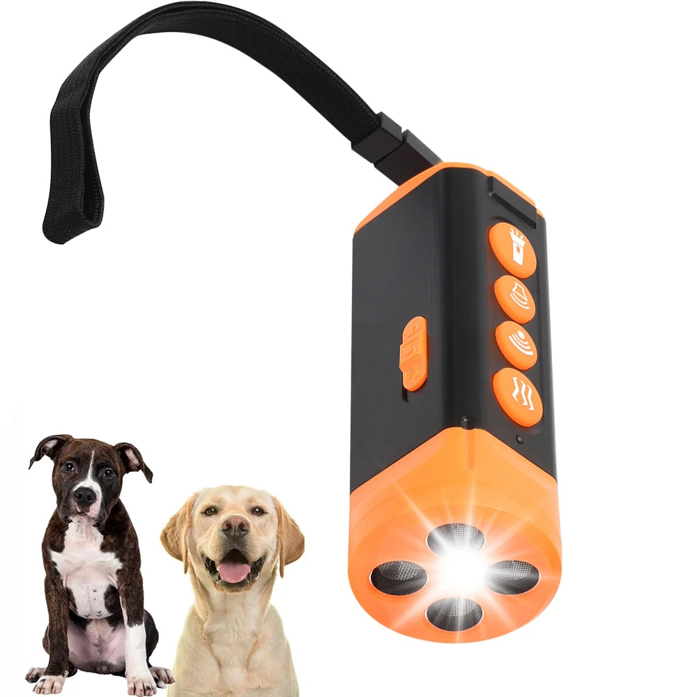 QuadHead Ultrasonic Dog Bark Deterrent With Rechargeable Battery LED Flashlight