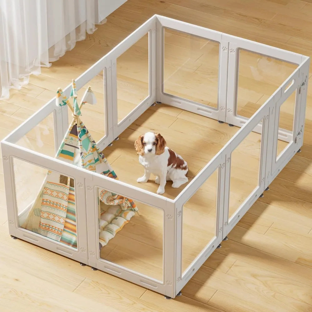 Acrylic 10-Panel Dog Playpen With Door For Puppies And Dogs