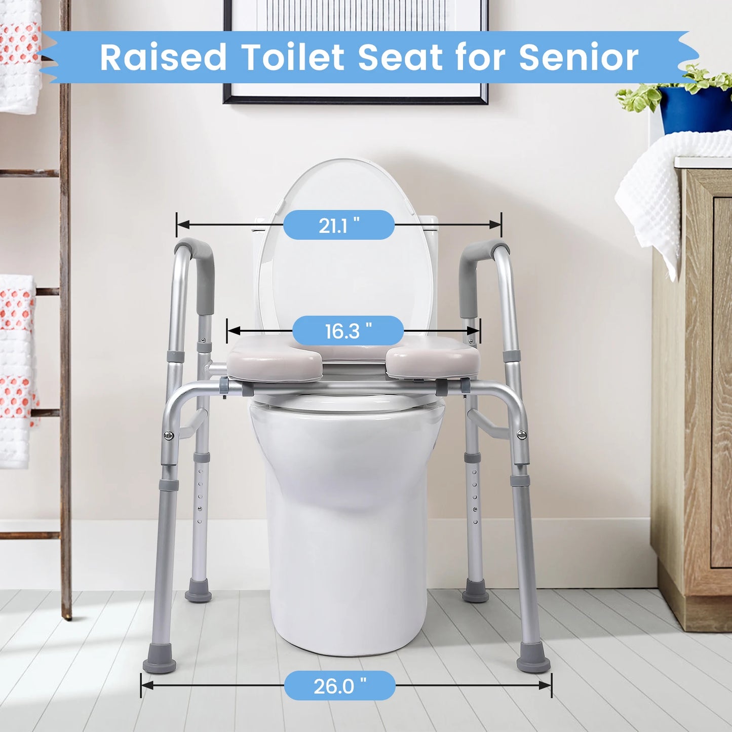 HiMISS Raised Toilet Seat With Handles For Seniors