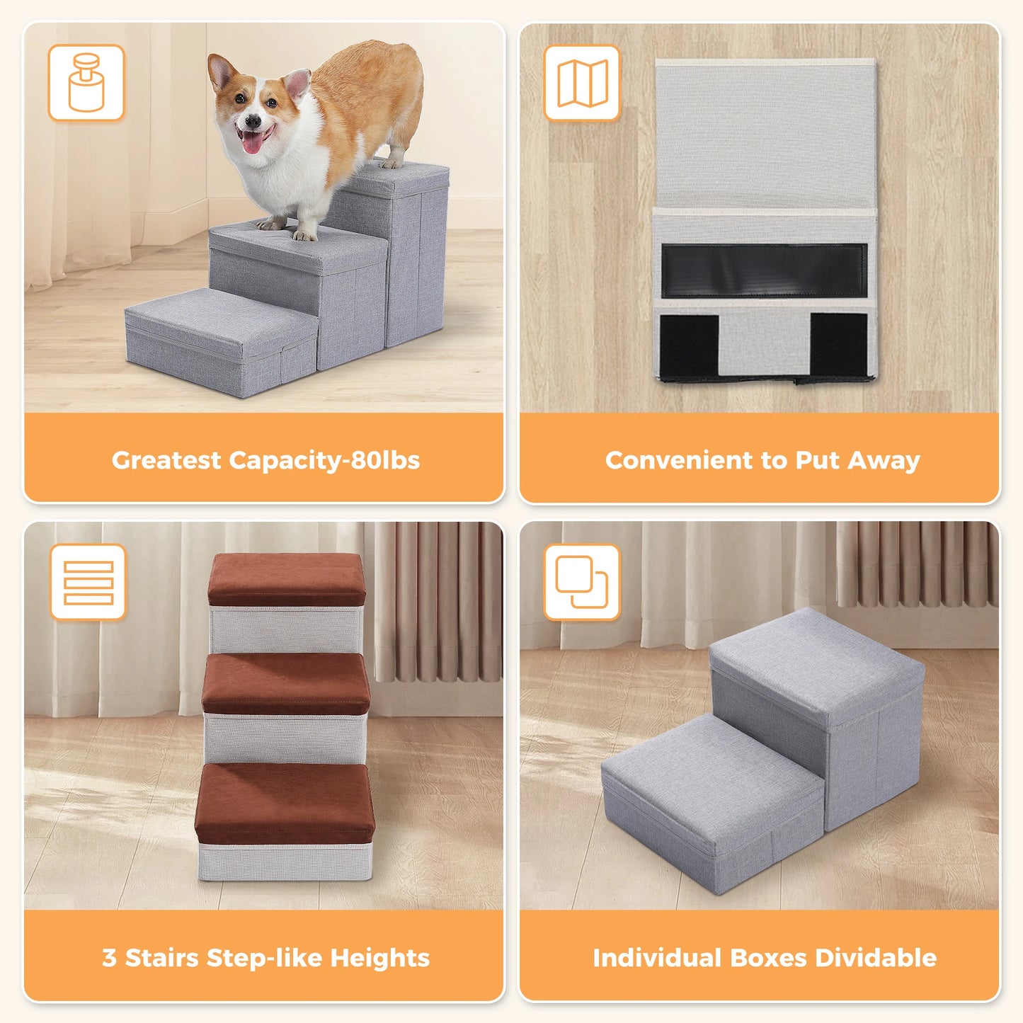 PAWZ Road 3 Tier Foldable Dog Stairs With Storage Box