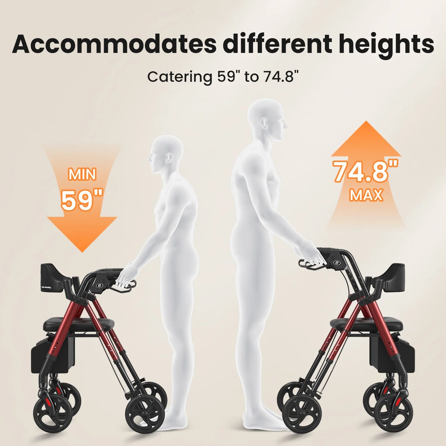 Rollator Walker For Seniors Foldable With Seat Aluminum Frame