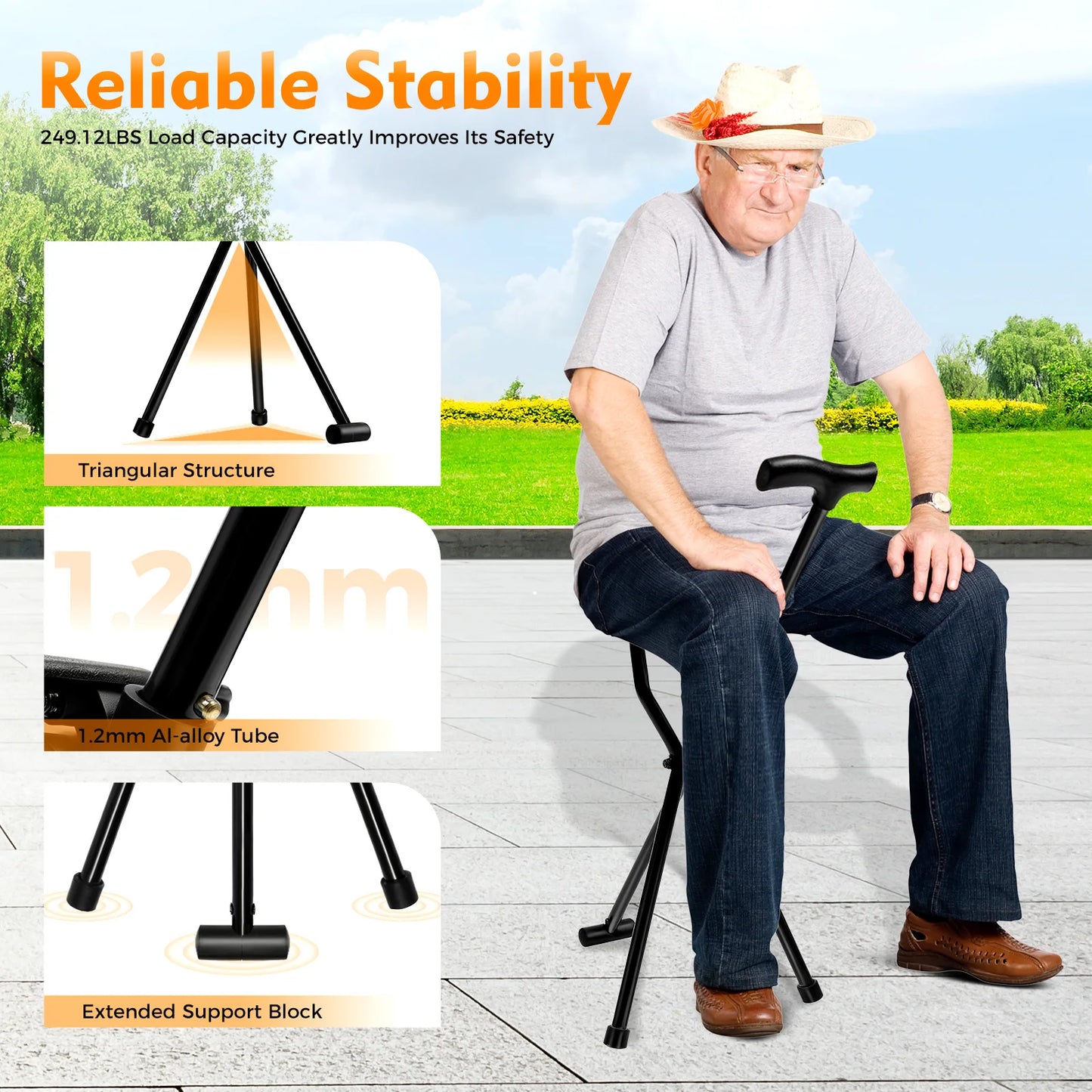 Foldable Cane Chair Folding Stool for Leg Rehabilitation