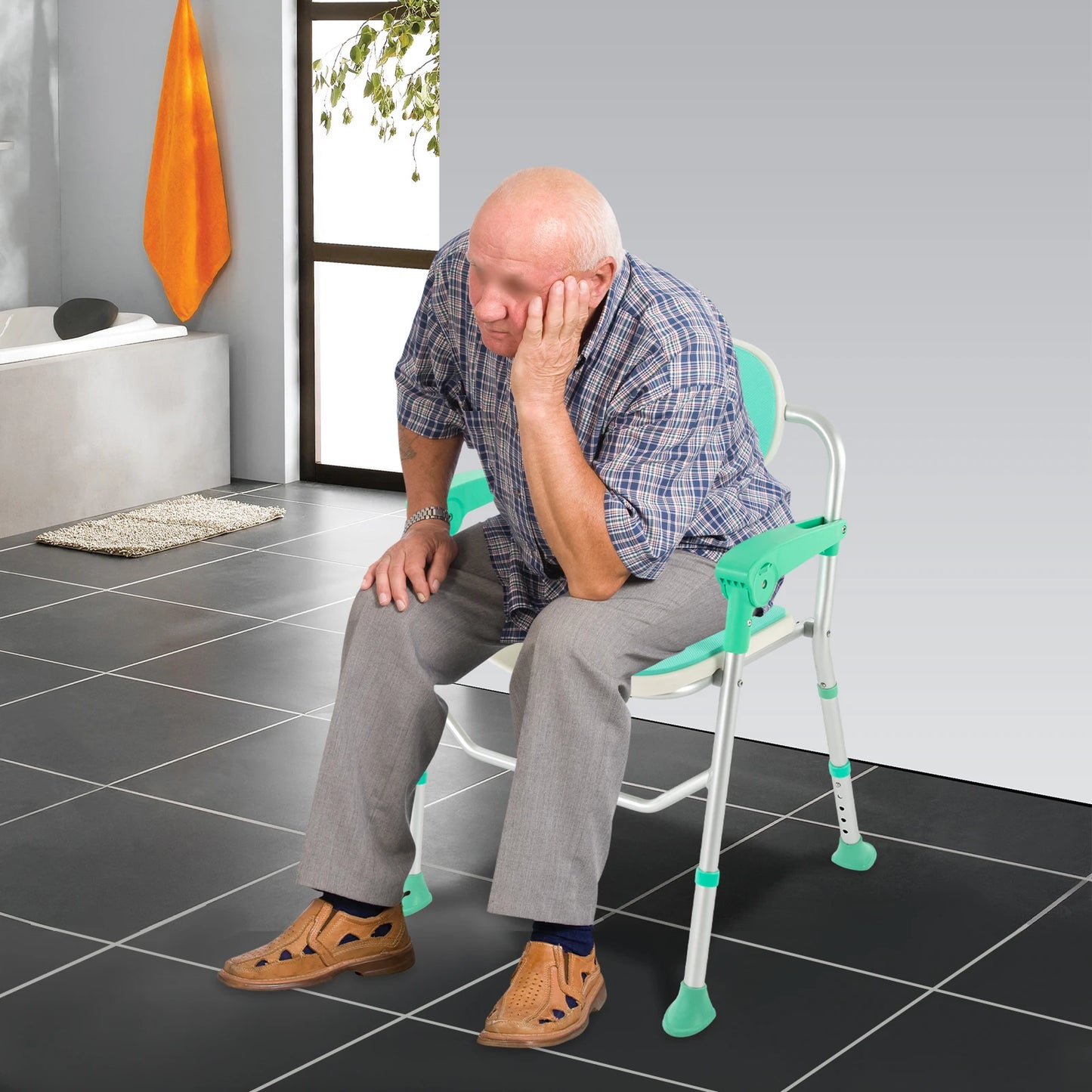 Bymaocar Folding Shower Chair Adjustable Height Bath Safety