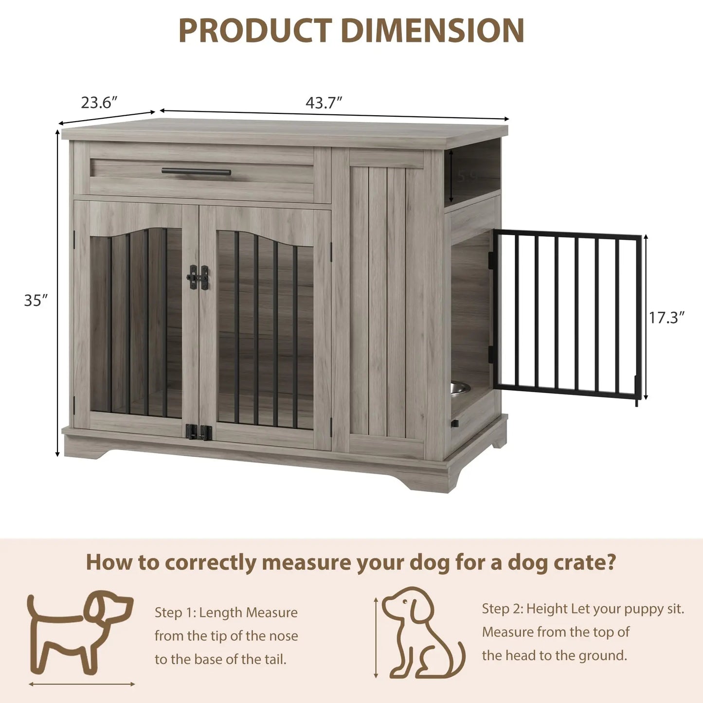 HiMISS Heavy Duty Wooden Dog Kennel With Drawer Storage And Feeding Station
