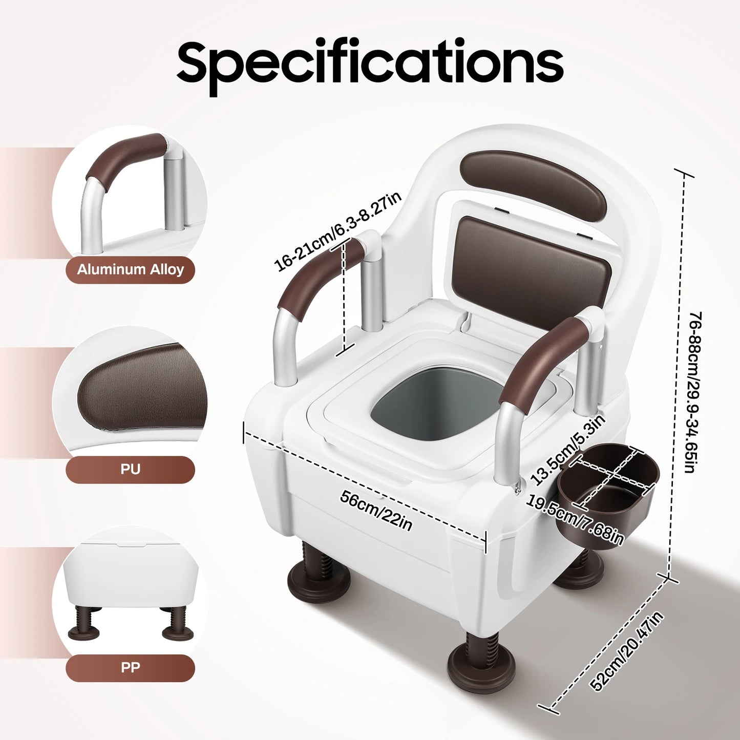 Bymaocar Commode Toilet Chair For Elderly Disabled Armrests