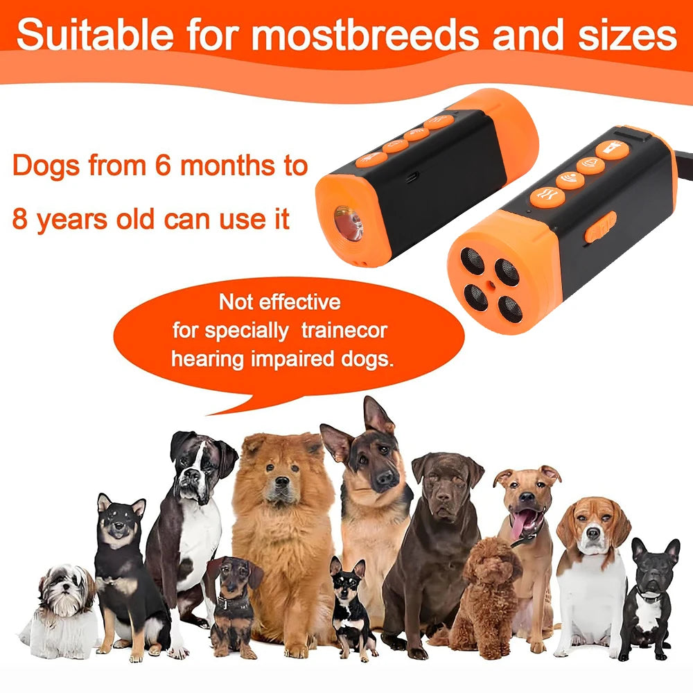 QuadHead Ultrasonic Dog Bark Deterrent With Rechargeable Battery LED Flashlight