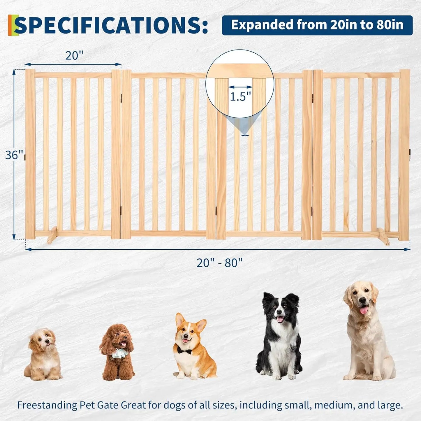 HiMISS Freestanding Dog Gate Foldable Pet Fence With Support Feet