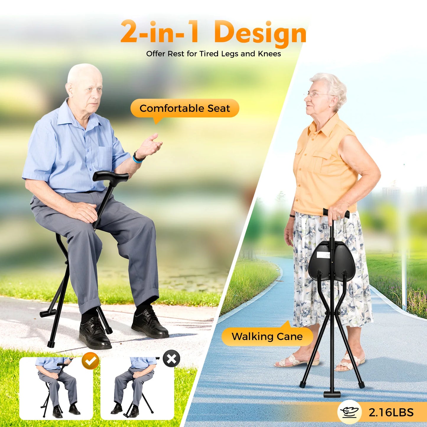 Foldable Cane Chair Folding Stool for Leg Rehabilitation