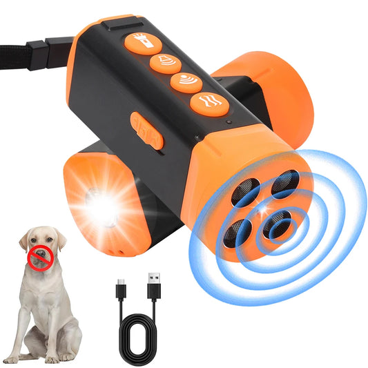 QuadHead Ultrasonic Dog Bark Deterrent With Rechargeable Battery LED Flashlight