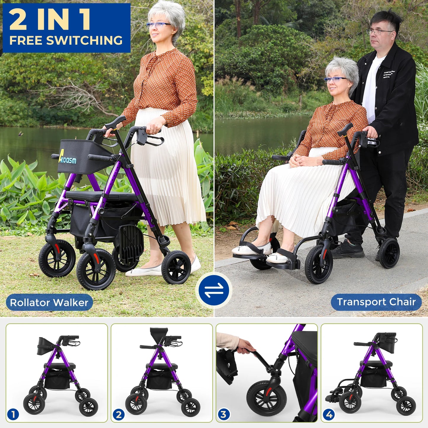 Origin 2 In 1 Rolling Walker Wheelchair Combo For Adults