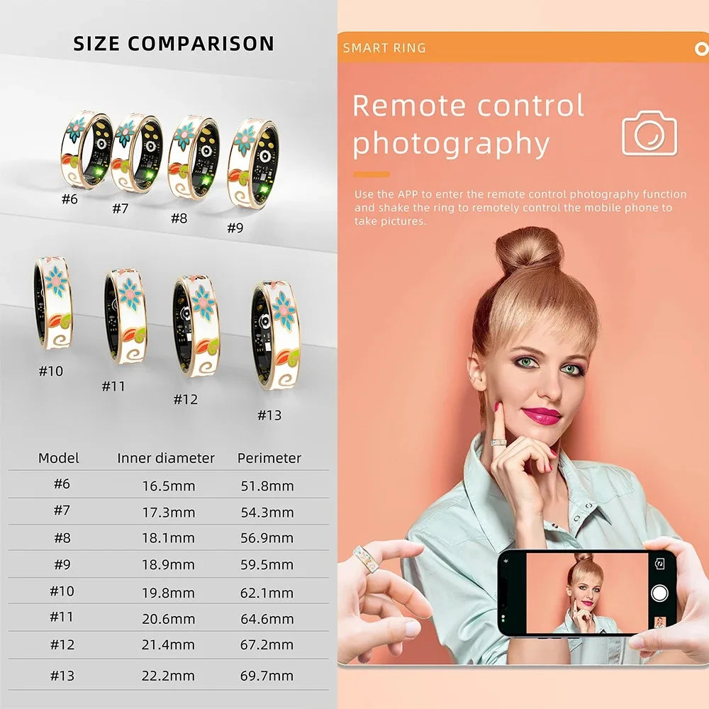 Erilles Smart Ring Fitness Tracker Stainless Steel IP68 Waterproof