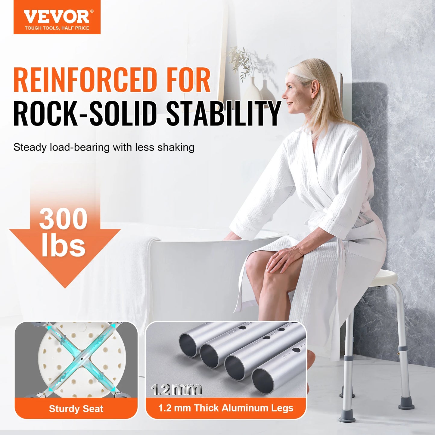 SucceBuy Adjustable Shower Chair Non Slip Bath Seat Elderly