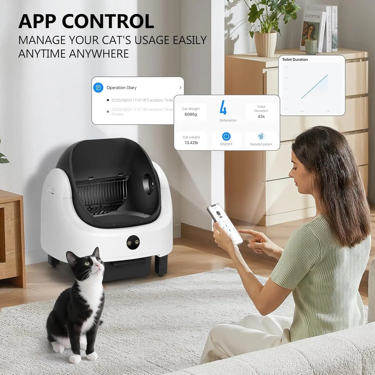 XMSJ Automatic Self-Cleaning Litter Box for Multiple Cats App Control