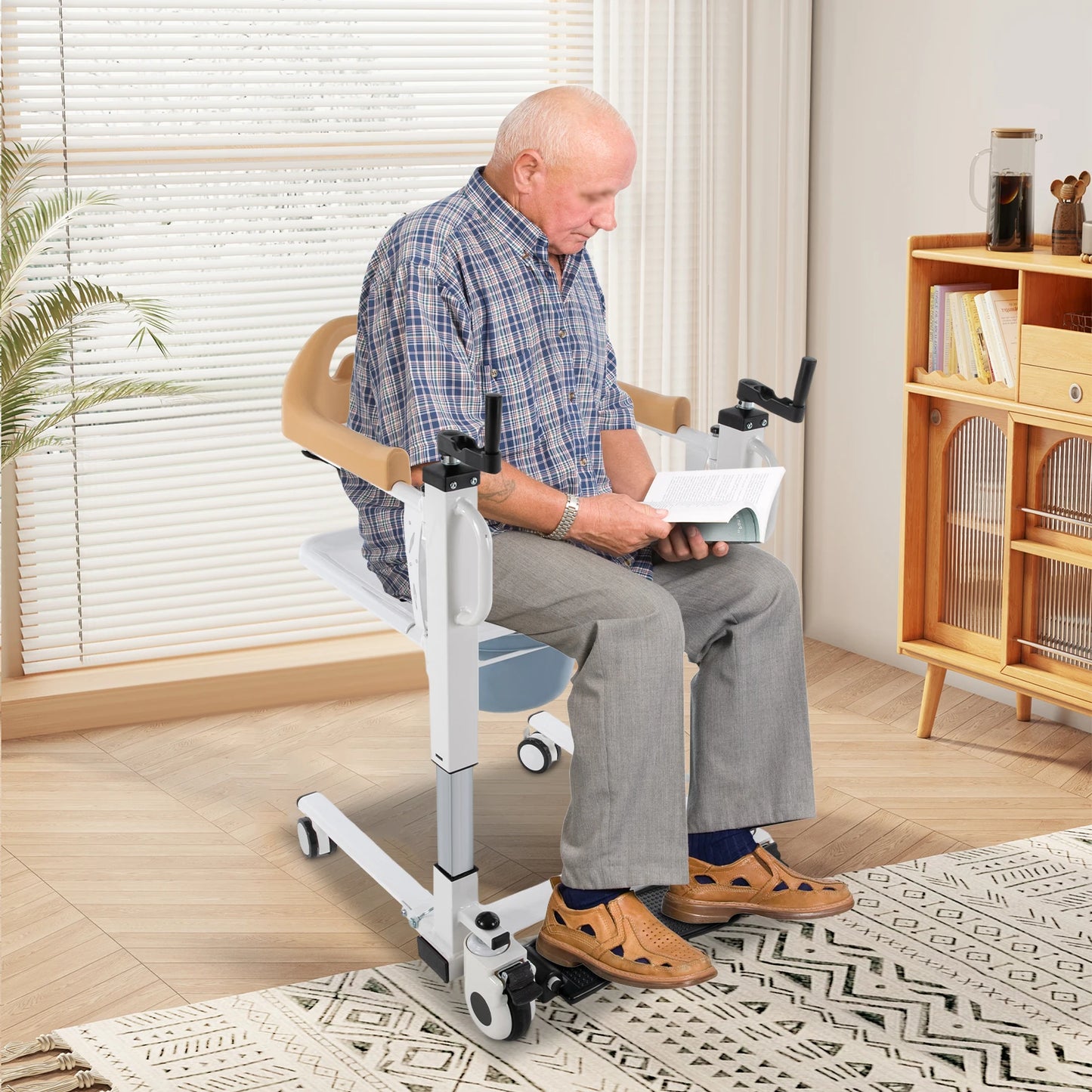 Bymaocar Manual Hand Commode Chair Caregiver Mobility Lift
