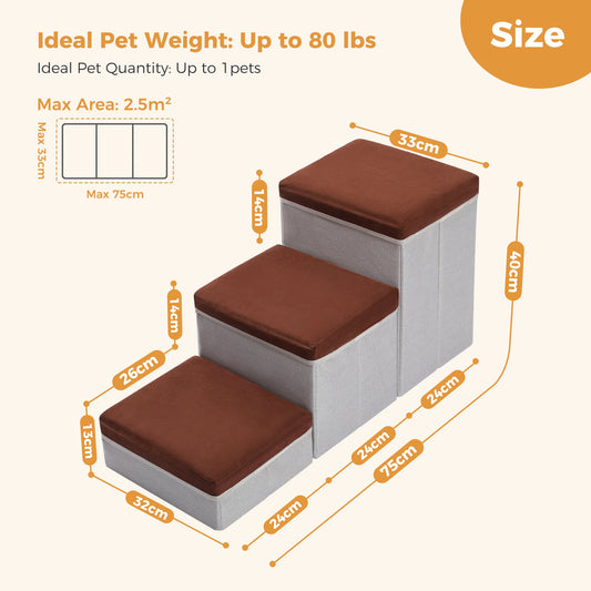 PAWZ Road 3 Tier Foldable Dog Stairs With Storage Box