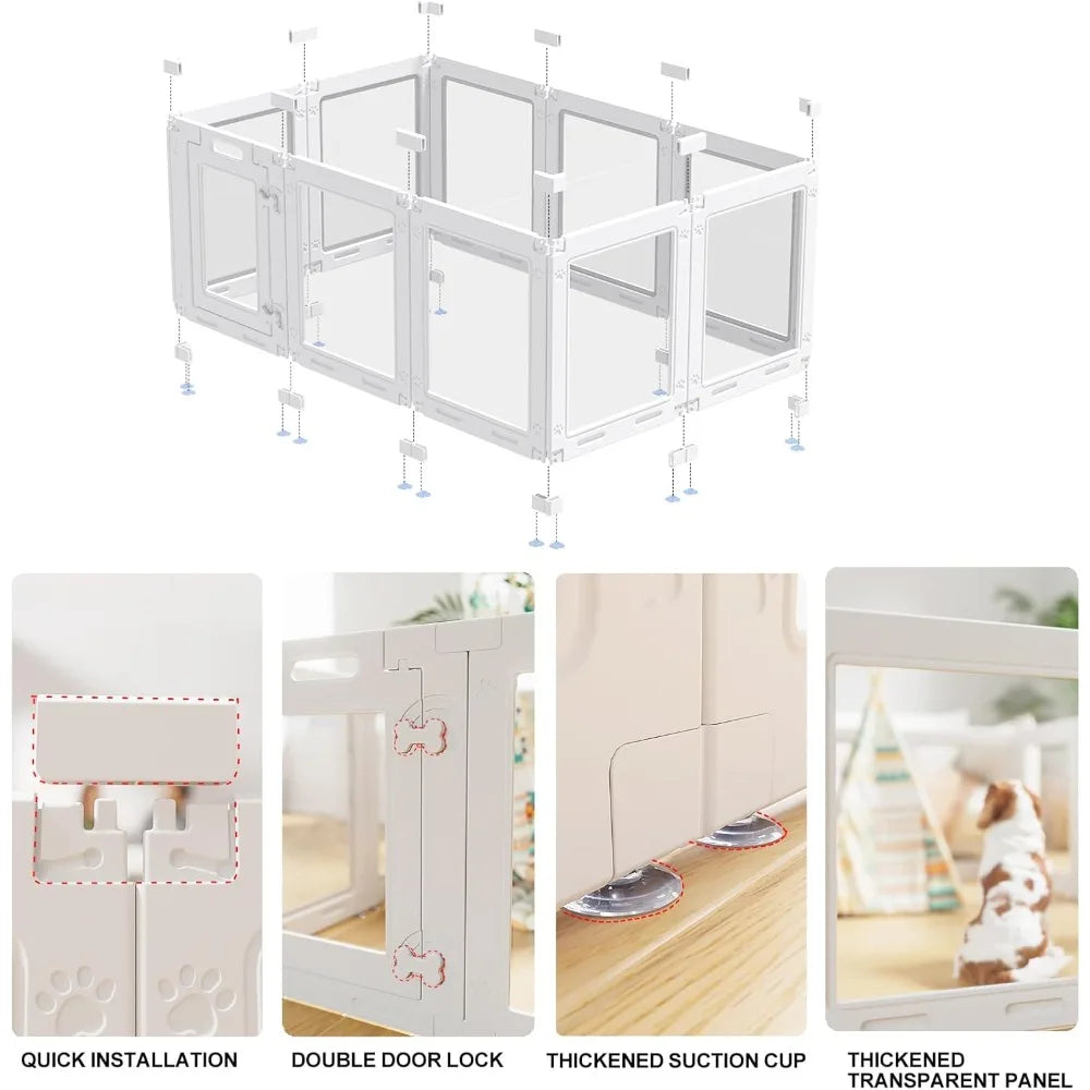 Acrylic 10-Panel Dog Playpen With Door For Puppies And Dogs