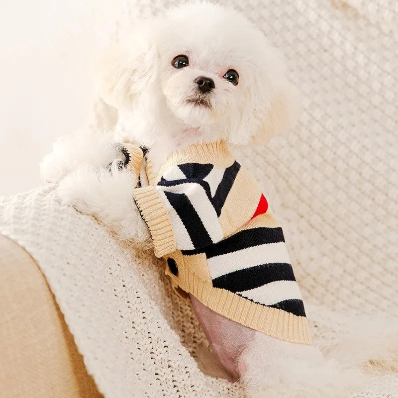 DoggyZStyle Striped Cardigan Sweater For Dogs Chihuahua Bichon Frise