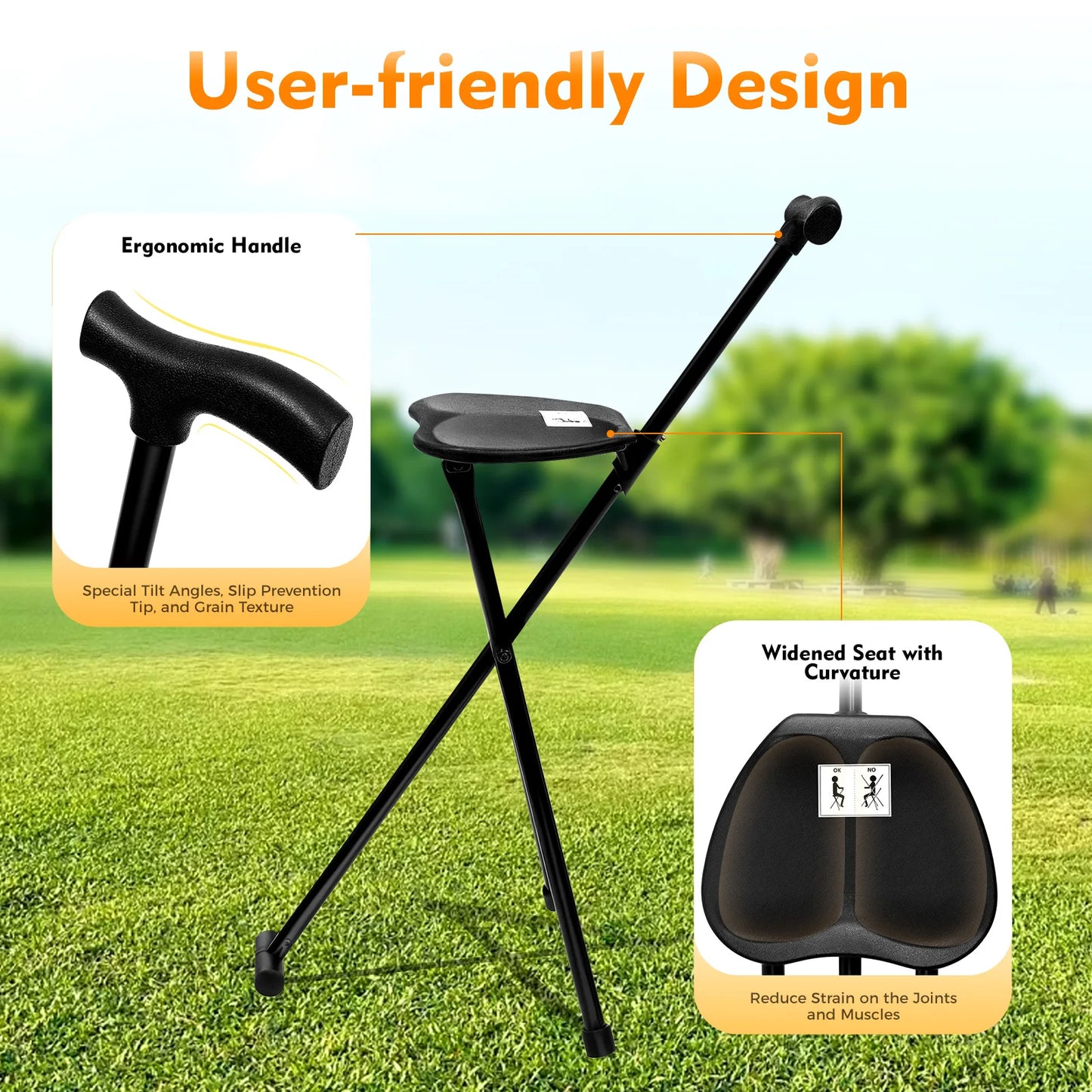 Foldable Cane Chair Folding Stool for Leg Rehabilitation